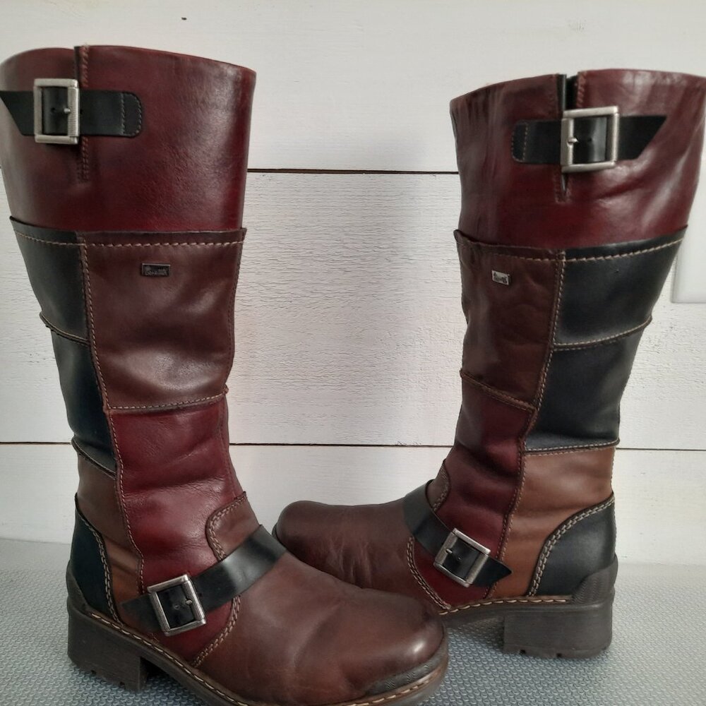 Rieker Burgundy and Brown Leather Boots